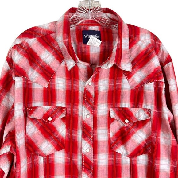 Wrangler Men's Long Sleeve Plaid Western Shirt Red And White Plaid Size XL - Picture 2 of 7